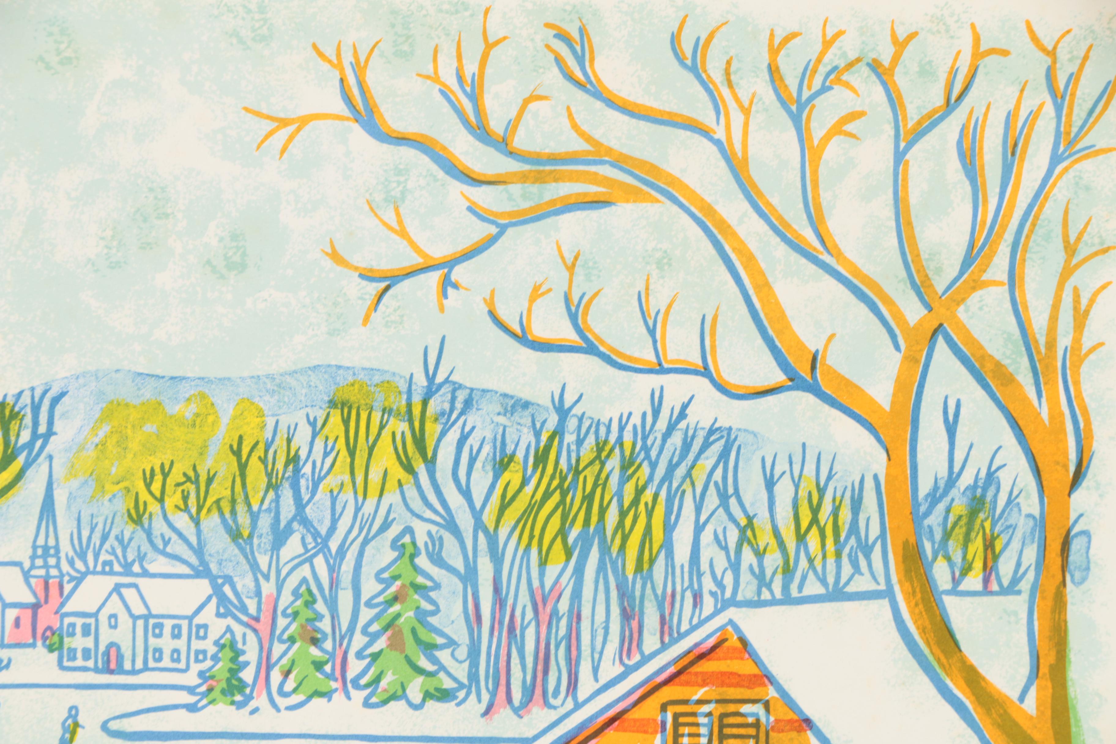 Frank Van Doren Color Lithograph of a Winter Farm