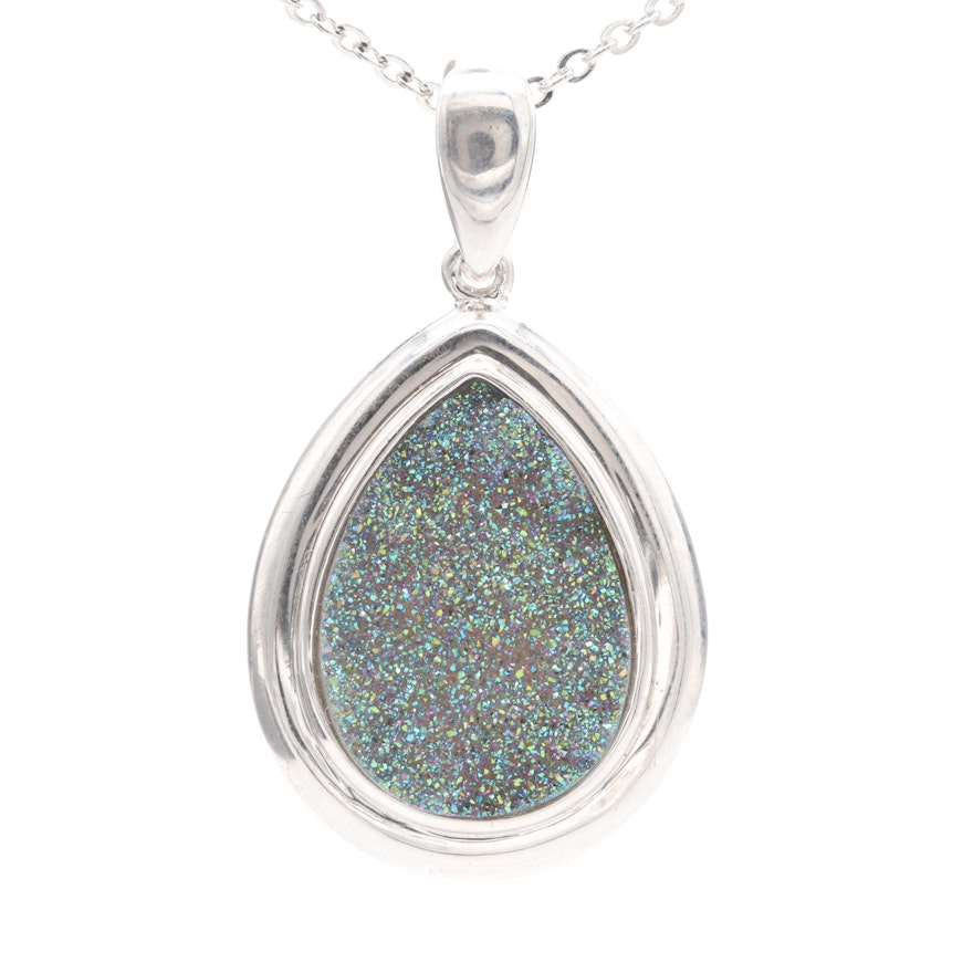 Sterling Silver Druzy Enhancer Pendant Necklace