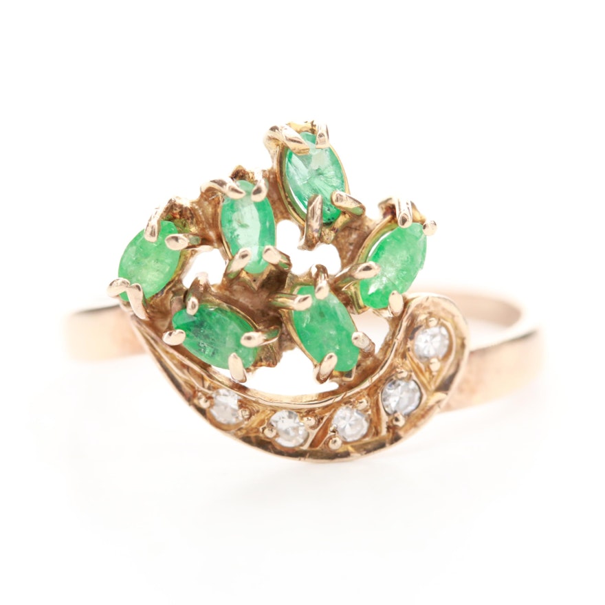 Vintage 10K Yellow Gold Emerald and Diamond Ring