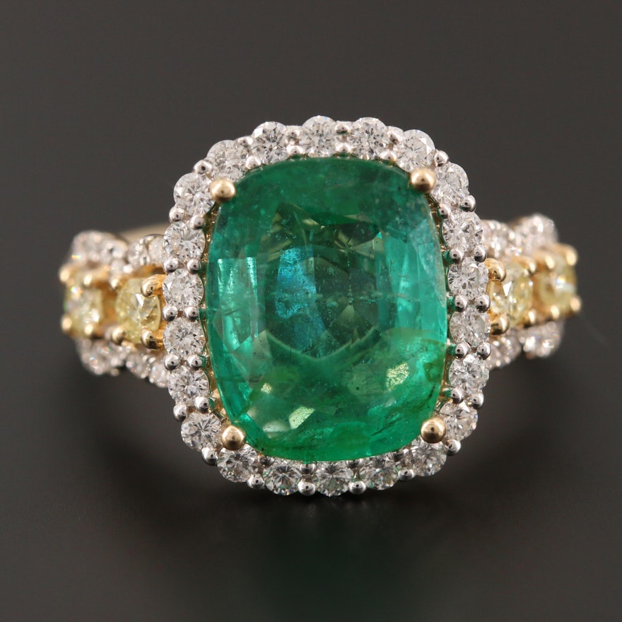 14K Yellow Gold 3.71 CTW Emerald and Diamond Ring