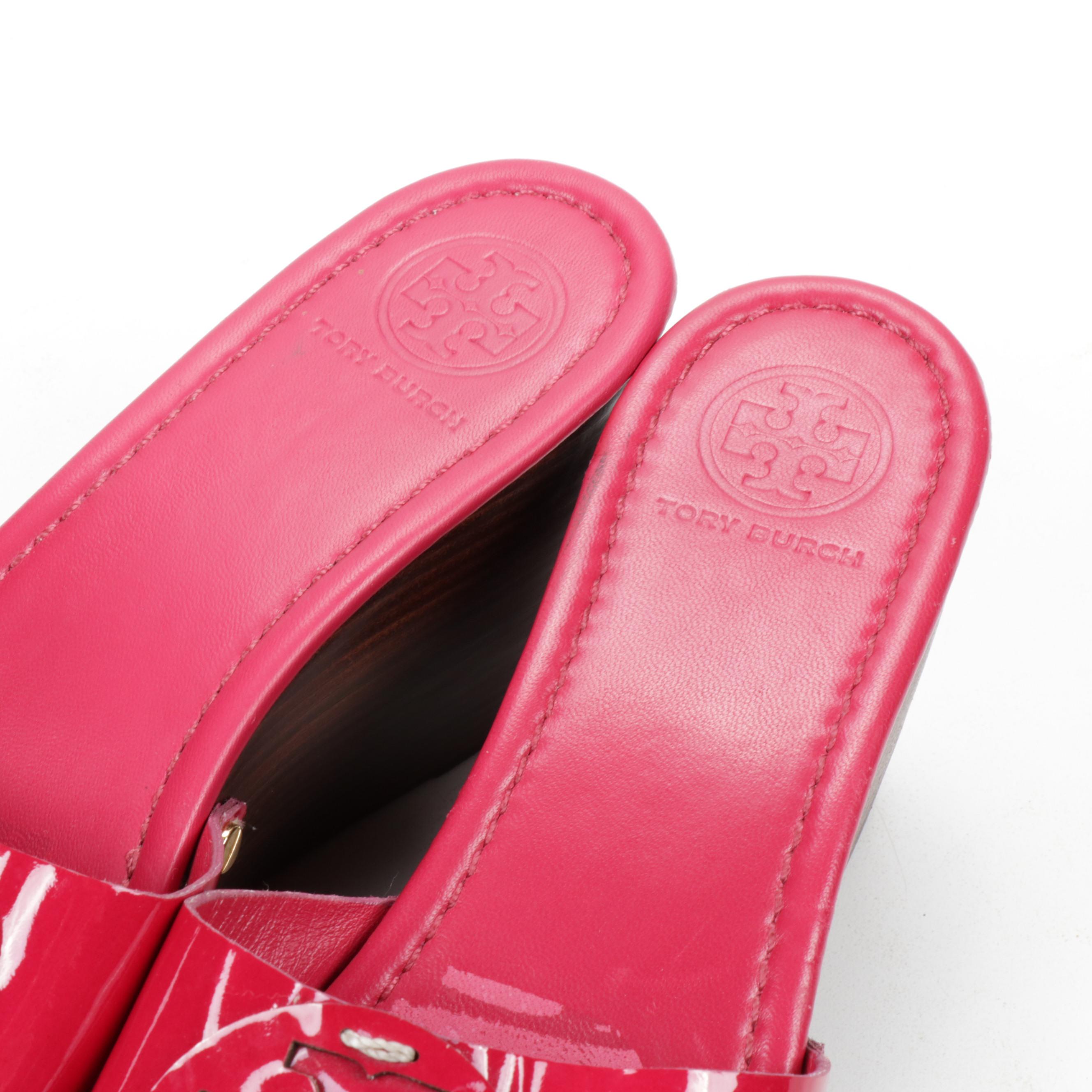Tory Burch Magenta Patent Leather Wedge Sandals