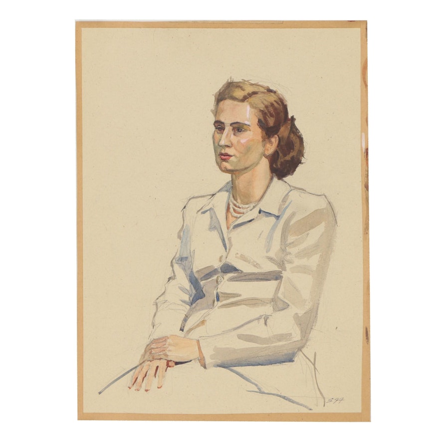 Edmond Fitzgerald Watercolor Portrait of Seated Woman