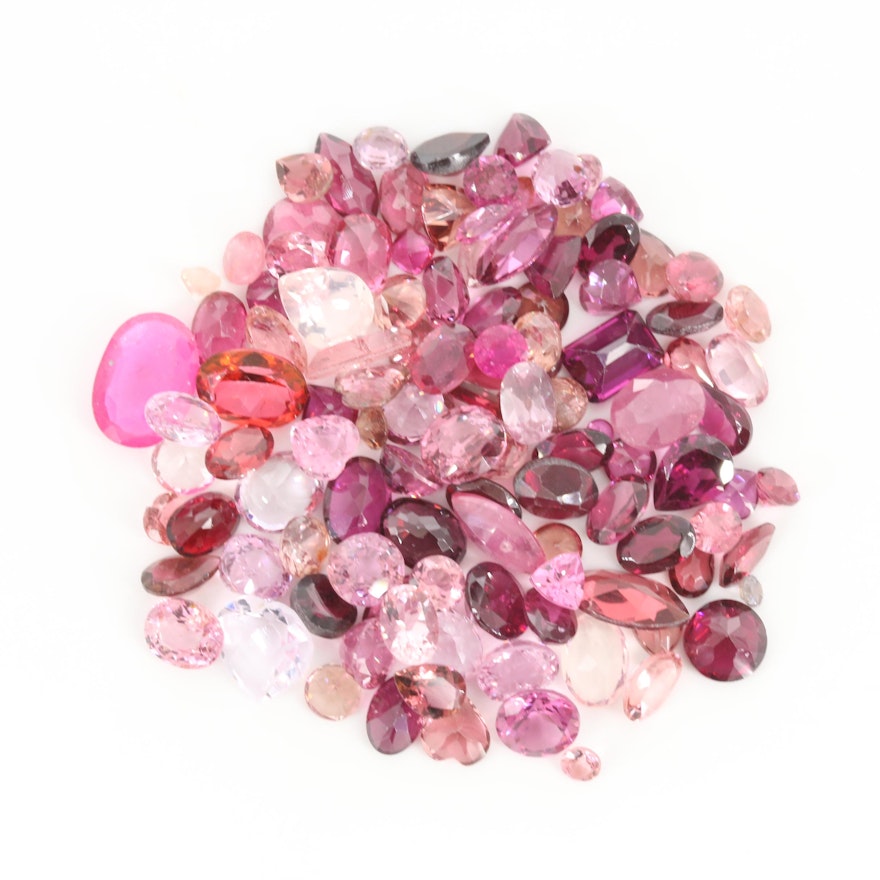 Loose 63.26 CTW Pink Gemstone Selection Including Tourmaline and Topaz