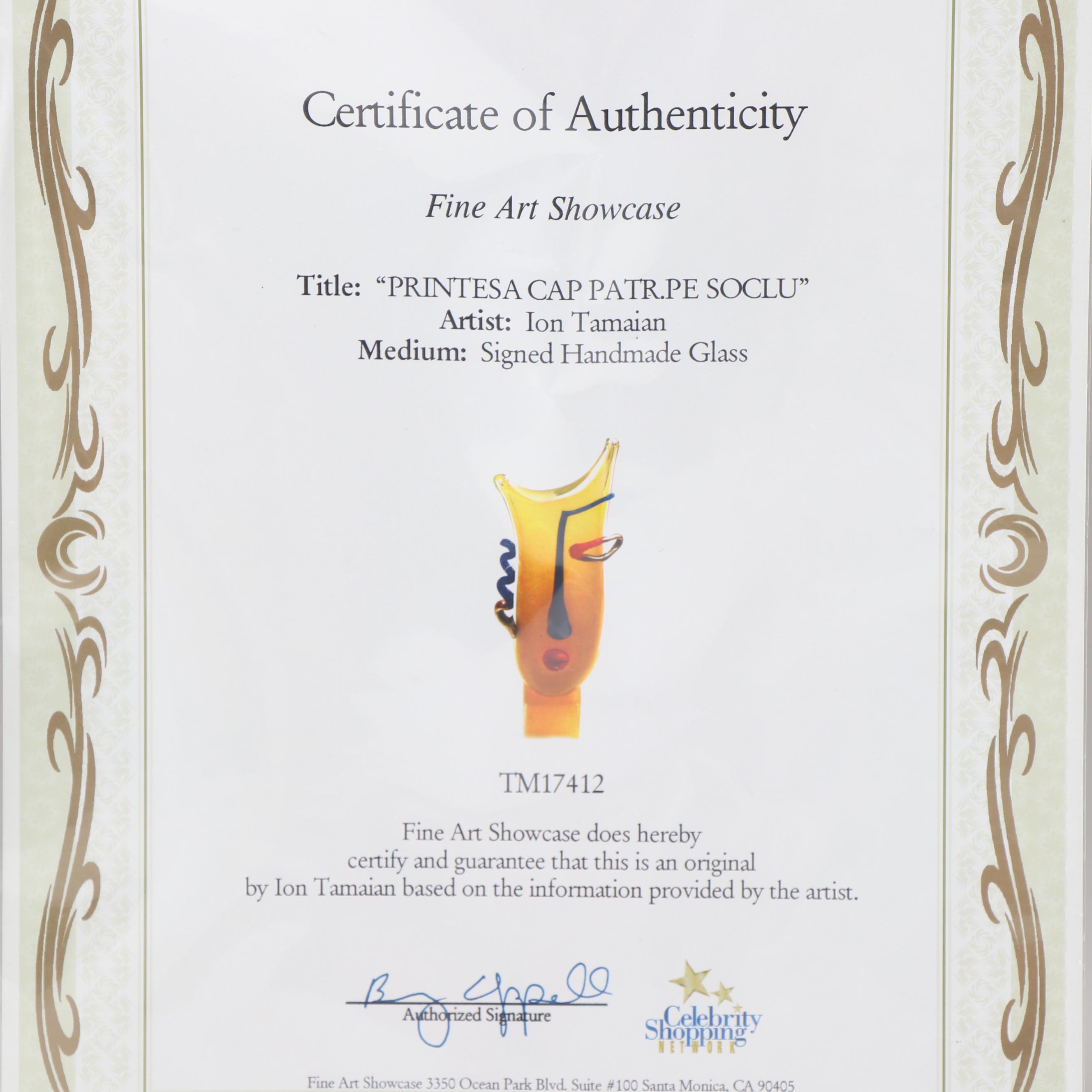 Ion Tamaian Art Glass Sculpture "Printesa Cap Patr.Pe Soclu"