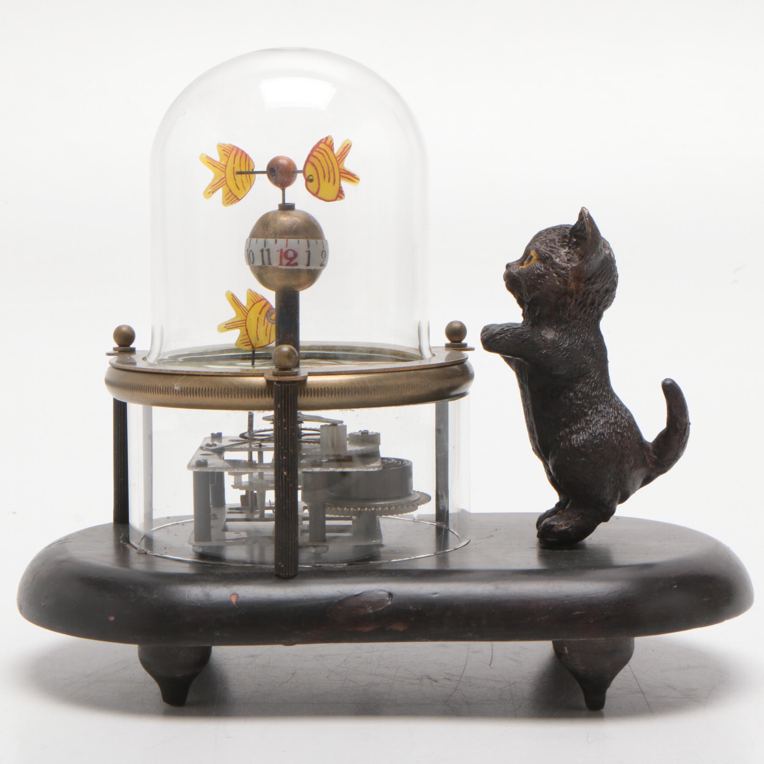 Cat Watching Fish Automaton Novelty Clock