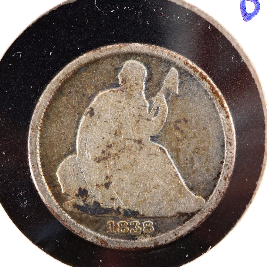 Key Date 1838-O Liberty Seated No Stars on Obverse Variety Silver Dime