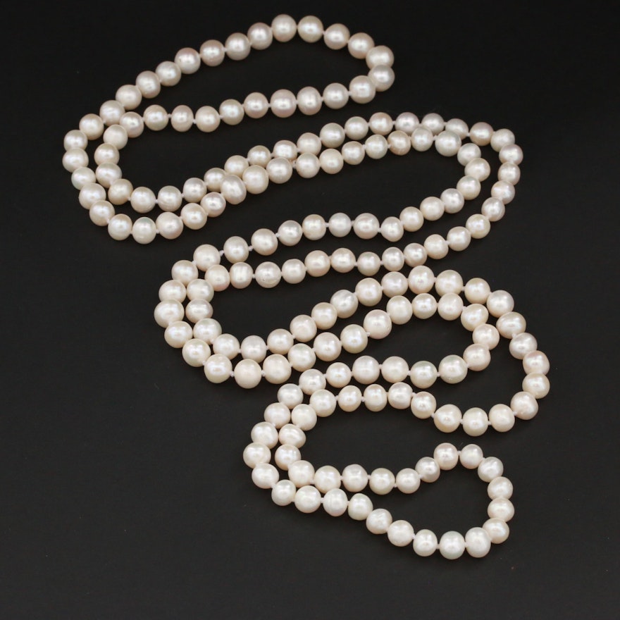 Cultured Pearl Strand Hand Knotted Endless Necklace