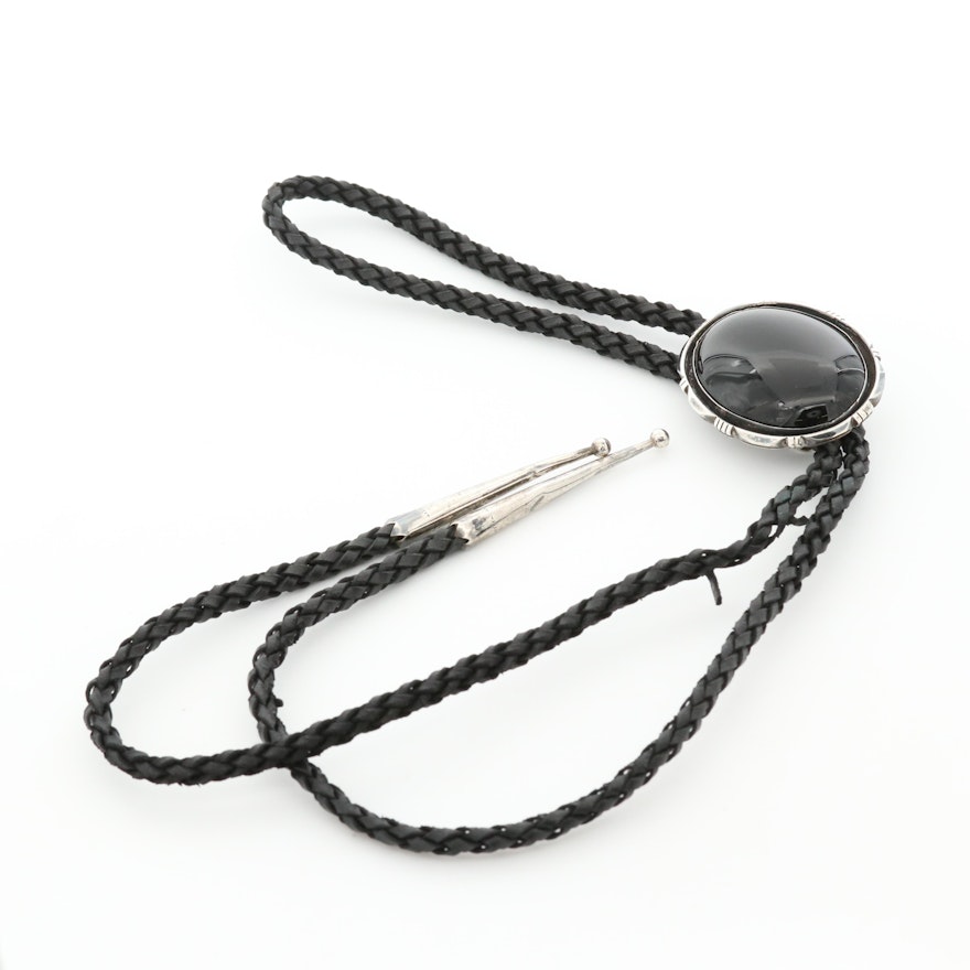 Southwestern Style Sterling Silver Black Onyx Bolo Tie