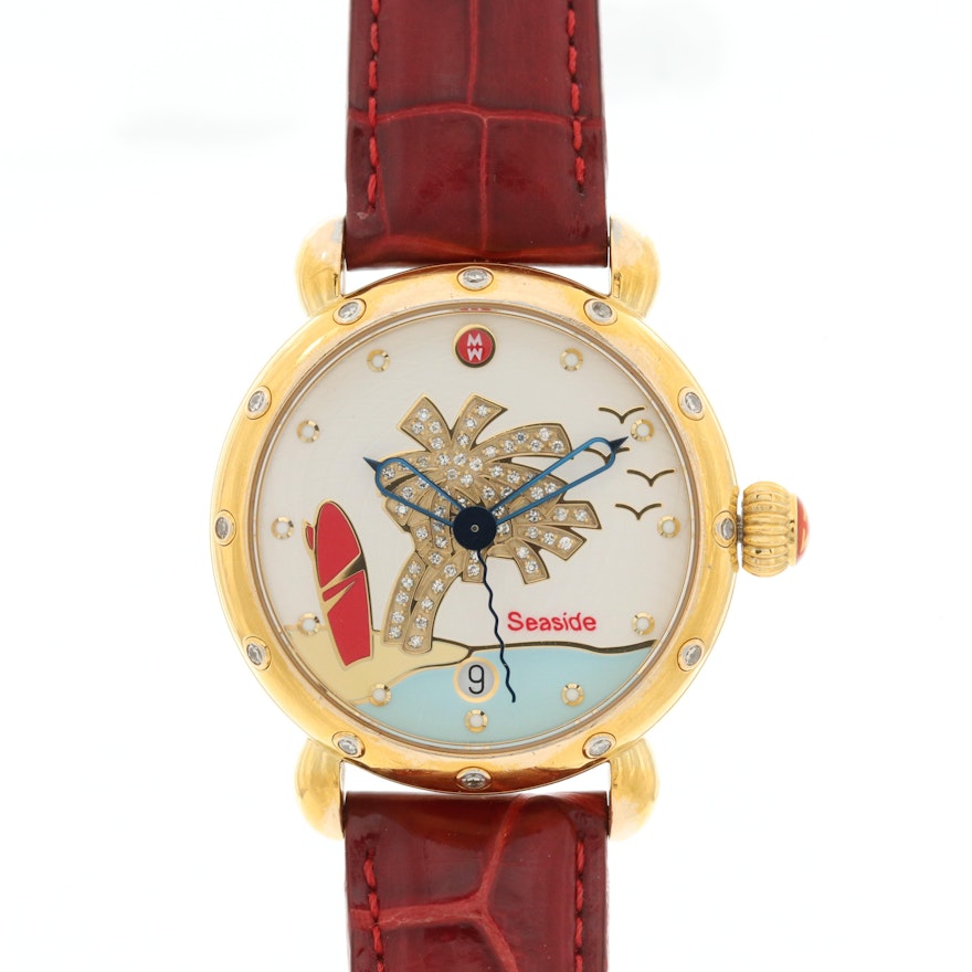 Michele Seaside Diamond Dial And Bezel Stainless Steel Quartz Wristwatch