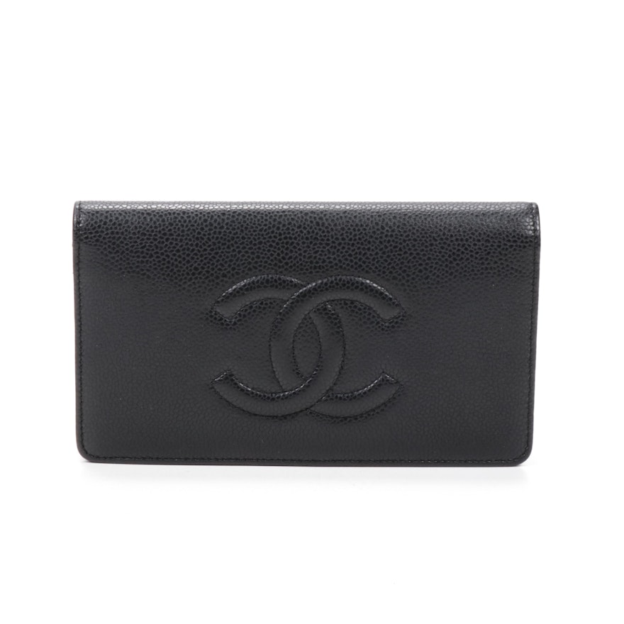 Chanel CC Black Caviar Leather Bifold Wallet