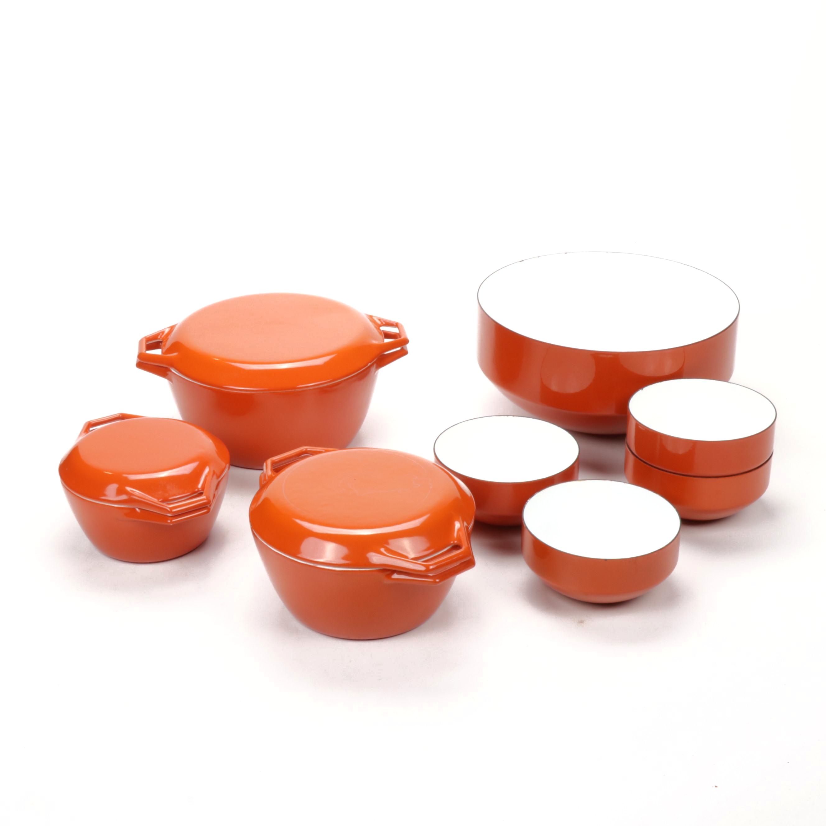 Copco Denmark Enameled Cast Iron Cookware and Steel Bowls, Mid Century