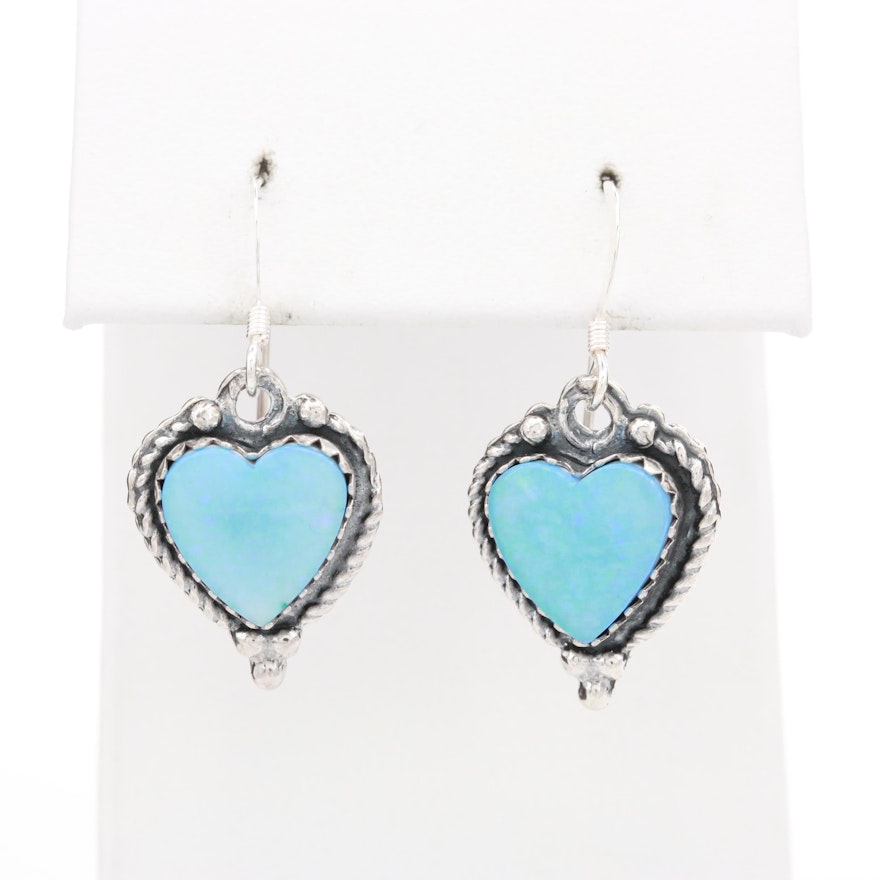 Sterling Silver Opal Heart Earrings