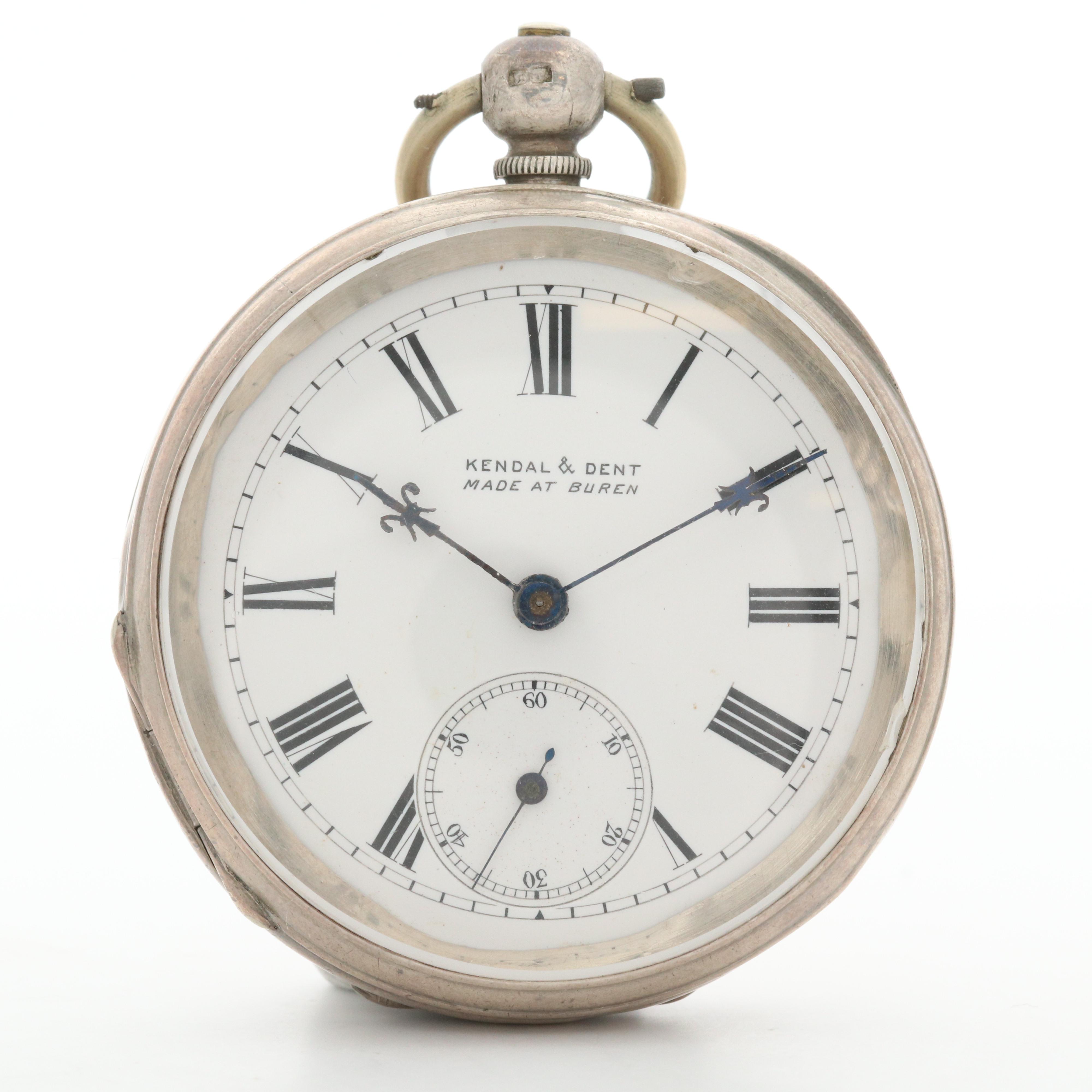 Antique Kendal & Dent Sterling Silver Open Face Pocket Watch