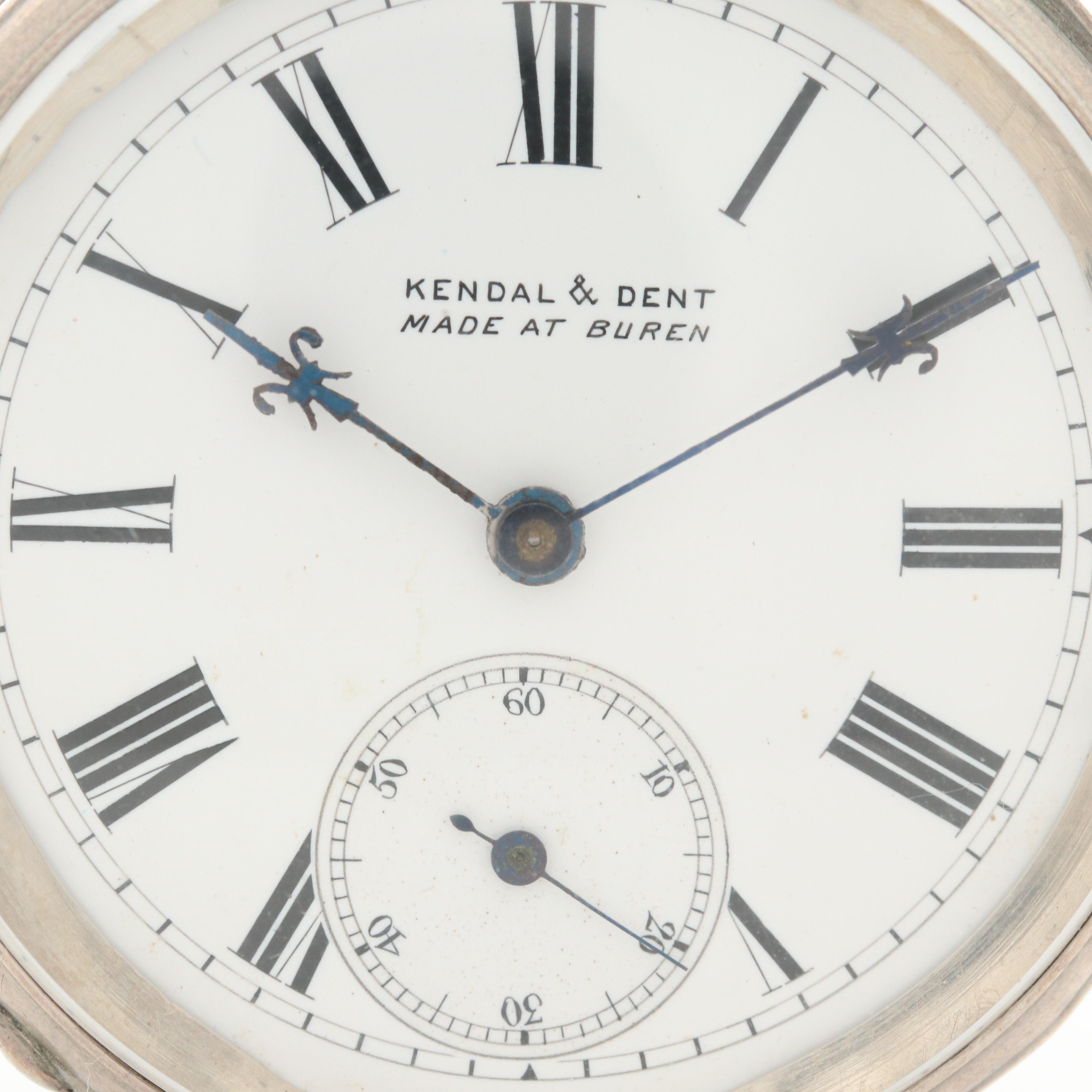 Antique Kendal & Dent Sterling Silver Open Face Pocket Watch