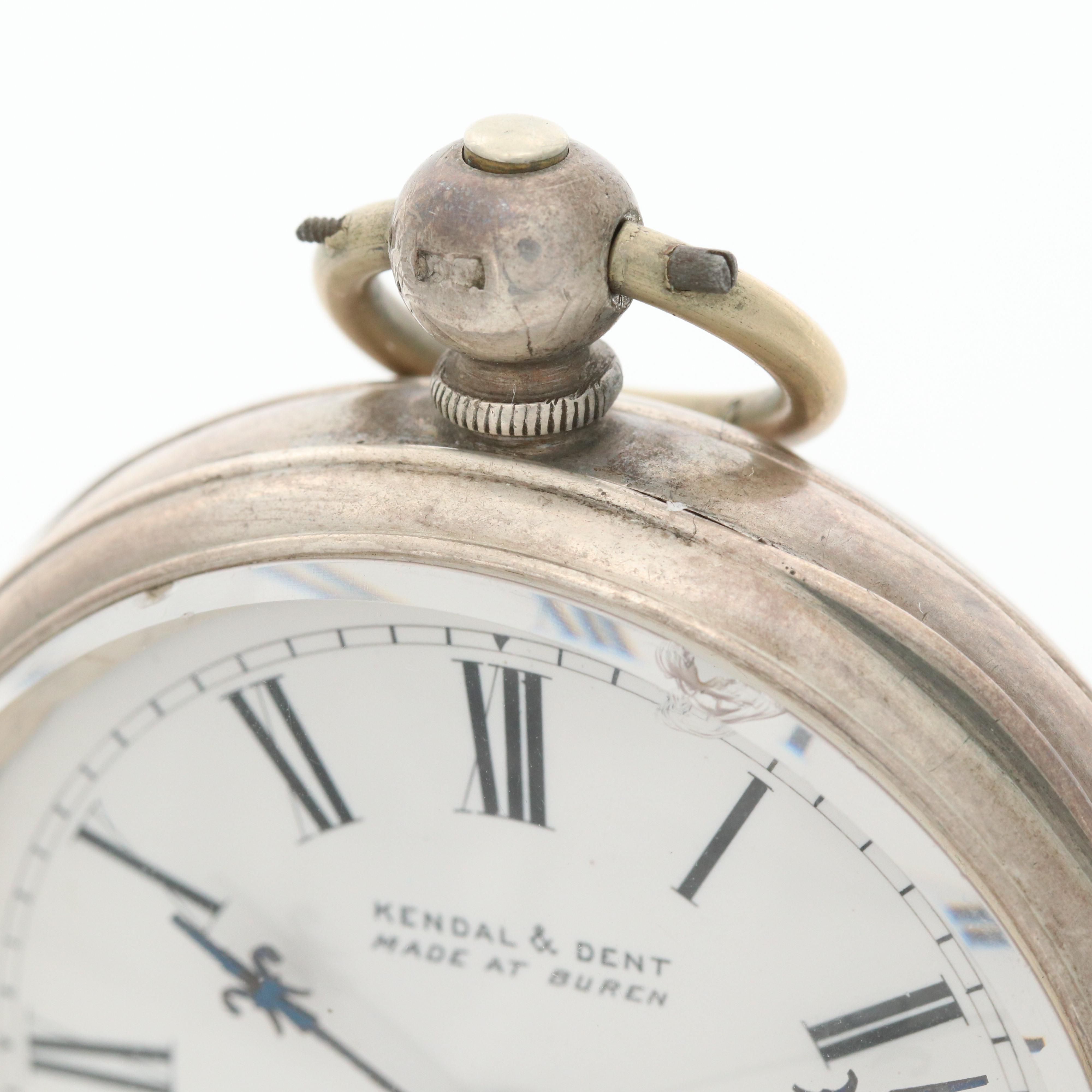 Antique Kendal & Dent Sterling Silver Open Face Pocket Watch