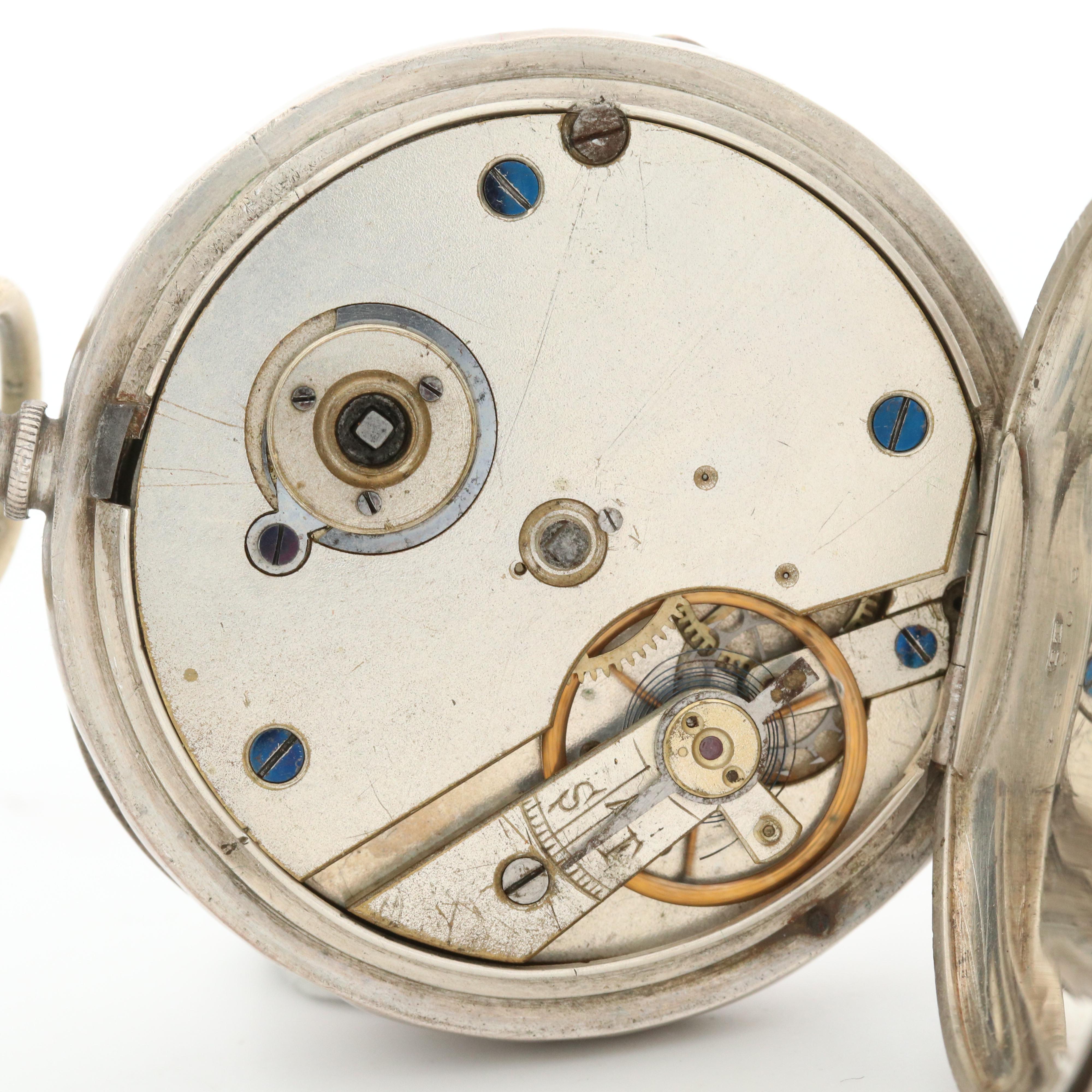 Antique Kendal & Dent Sterling Silver Open Face Pocket Watch