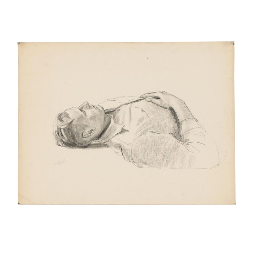 Edmond Fitzgerald Graphite Drawing of Recumbent Man