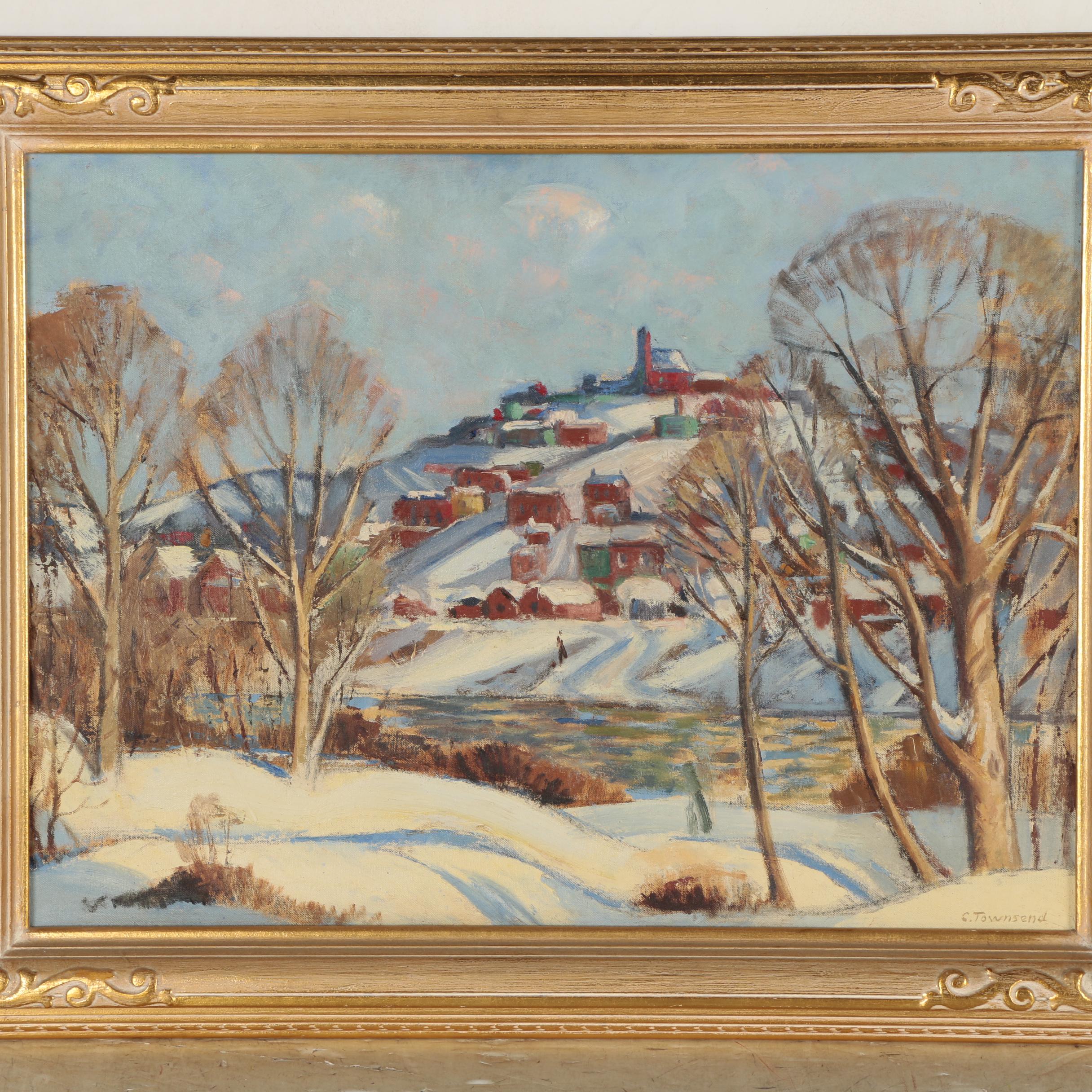 Charles Townsend Painting of Cincinnati Mt. Adams with Immaculata Church