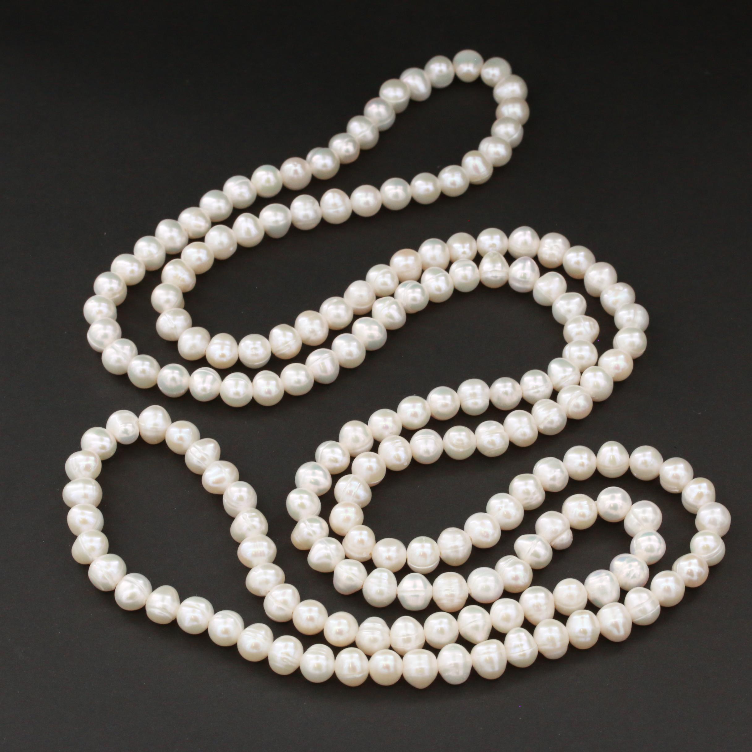 Cultured Pearl Strand Hand Knotted Endless Necklace