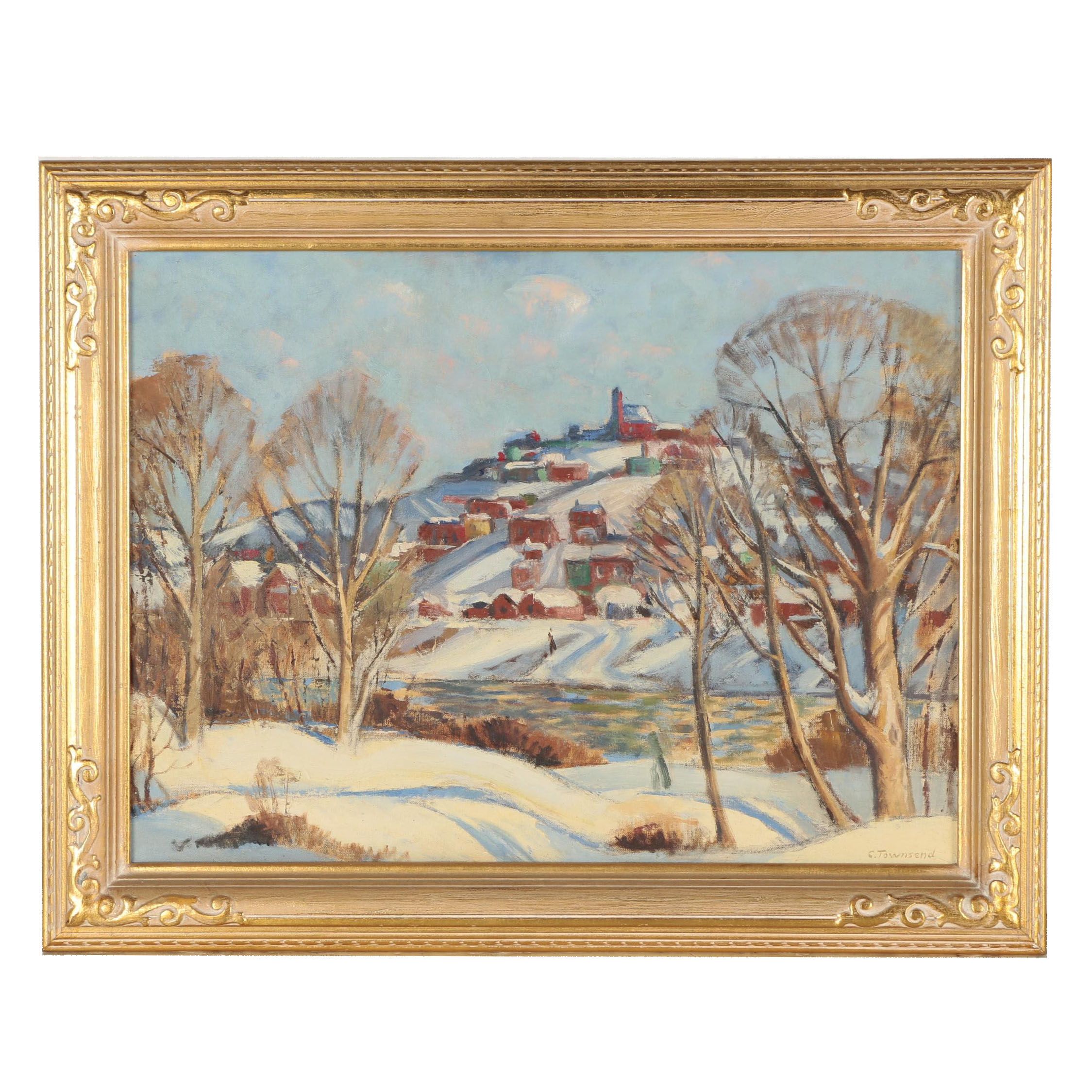 Charles Townsend Painting of Cincinnati Mt. Adams with Immaculata Church