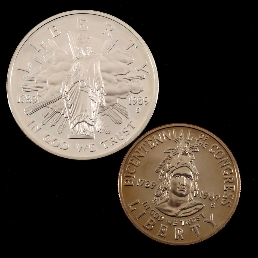 1989 Congress Bicentennial Commemorative Proof Coin Set, Including Silver