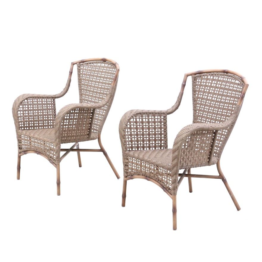 Pair of Synthetic Woven Patio Arm Chairs