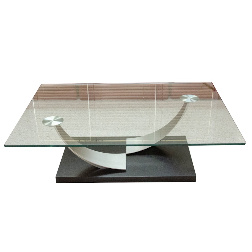 Modernist Style Glass and Brushed Chrome Coffee Table