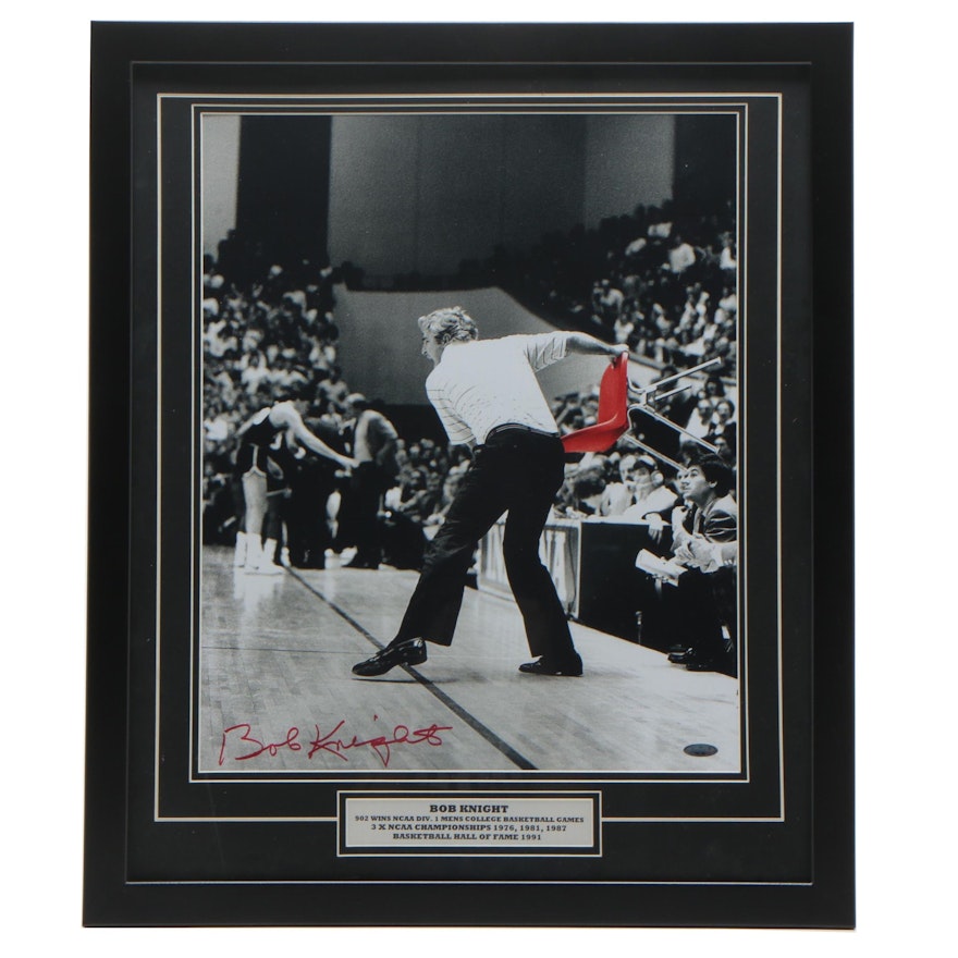 Framed Bobby Knight Signed "Chair Throwing" Photo Print  COA