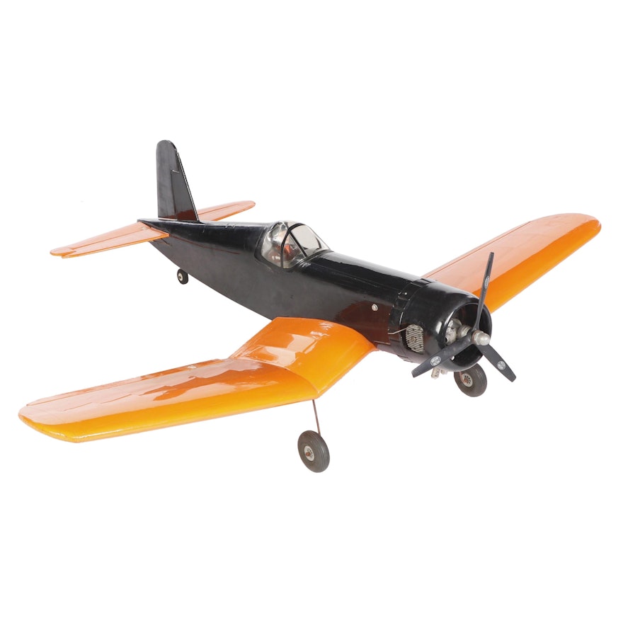 Large Orange and Black Model Airplane, Vintage