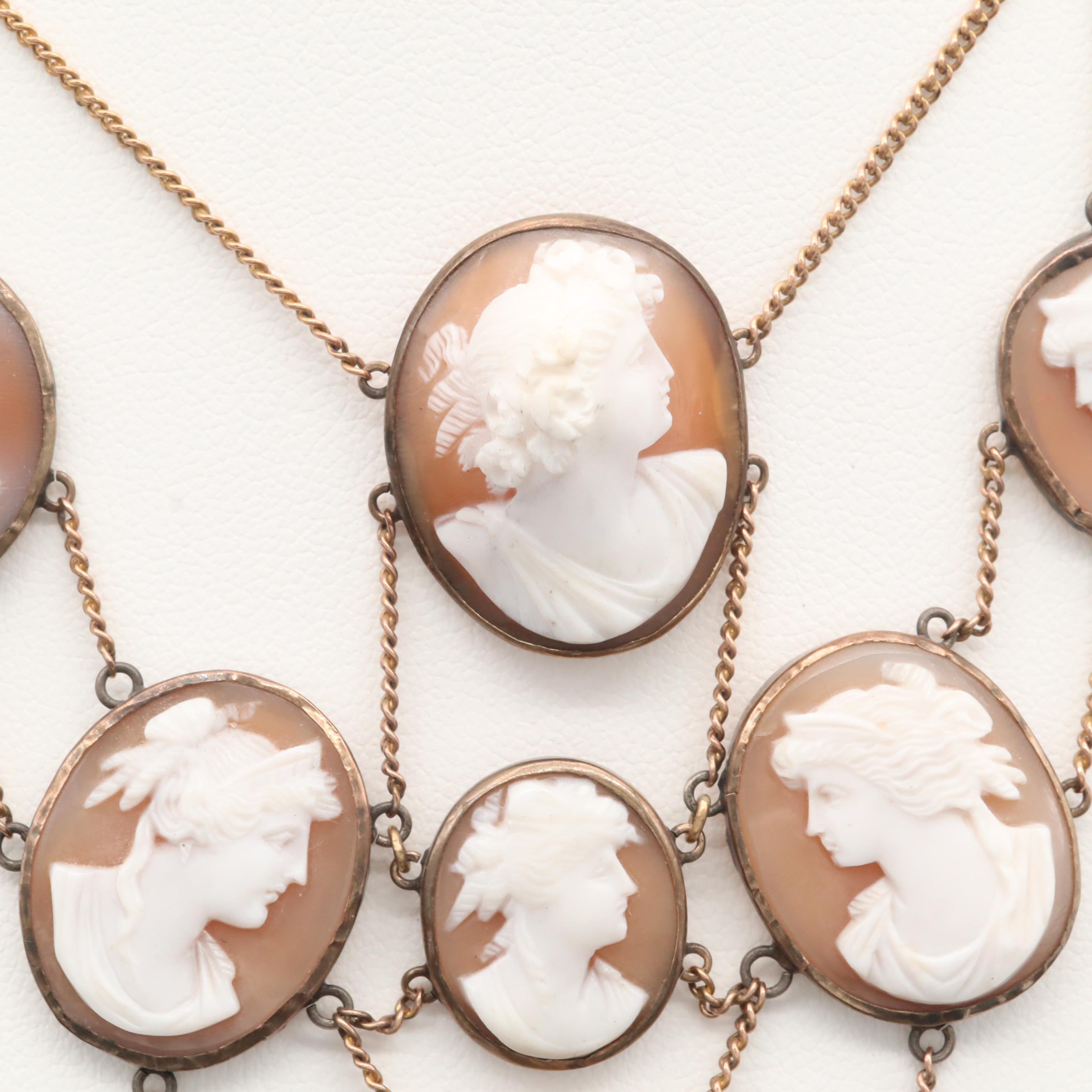 Vintage Carved Shell Cameo Festoon Necklace