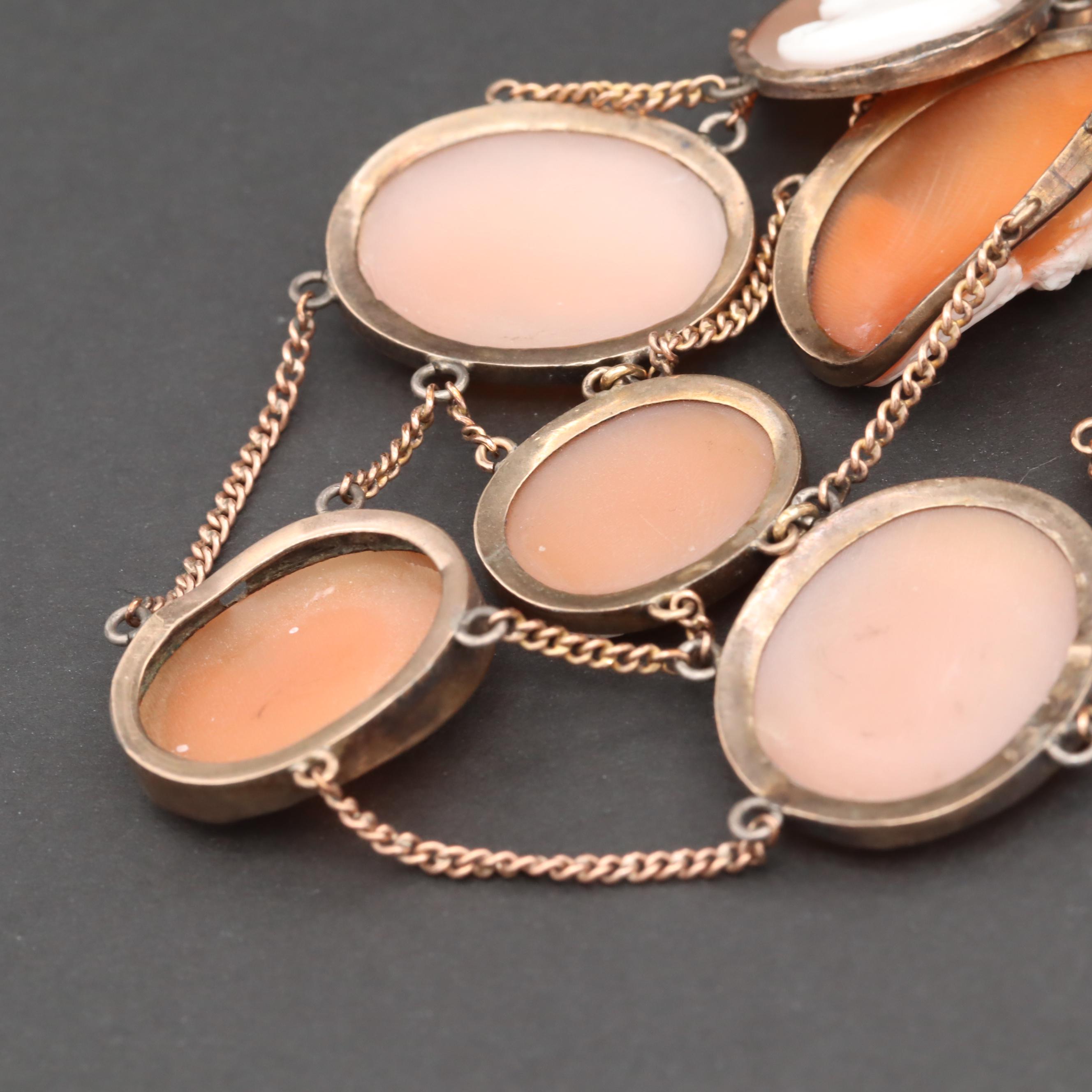 Vintage Carved Shell Cameo Festoon Necklace