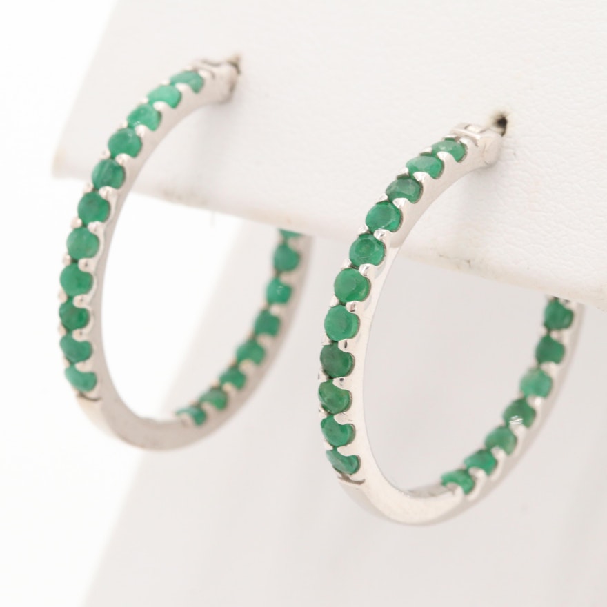 Sterling Silver Emerald Hoop Earrings