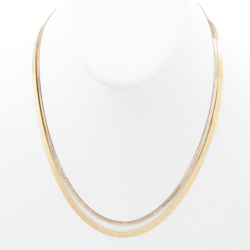 Italian Gold Wash on Sterling Silver Herringbone Necklaces with Danecraft