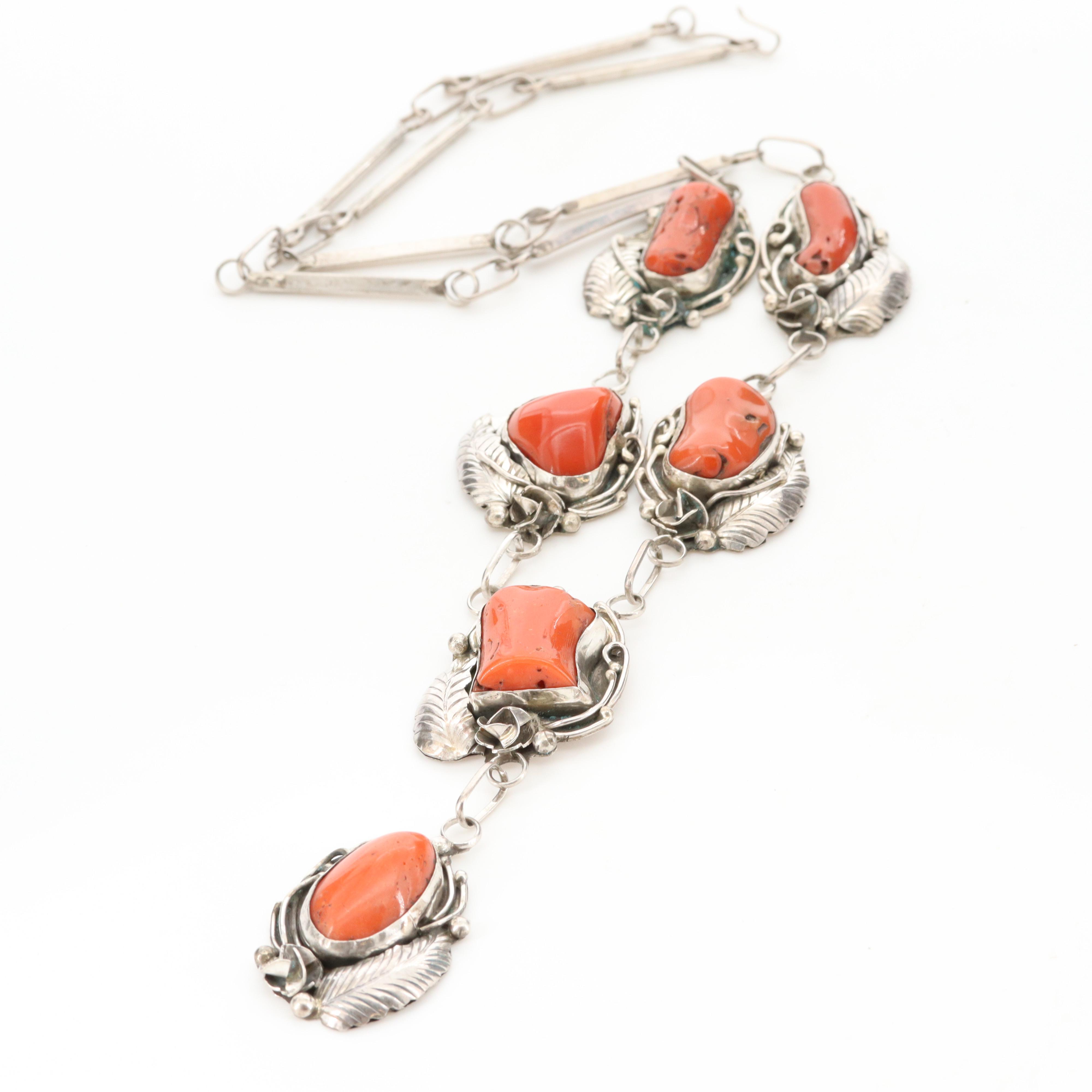 Raymond Platero Navajo Diné Sterling Silver Coral Necklace