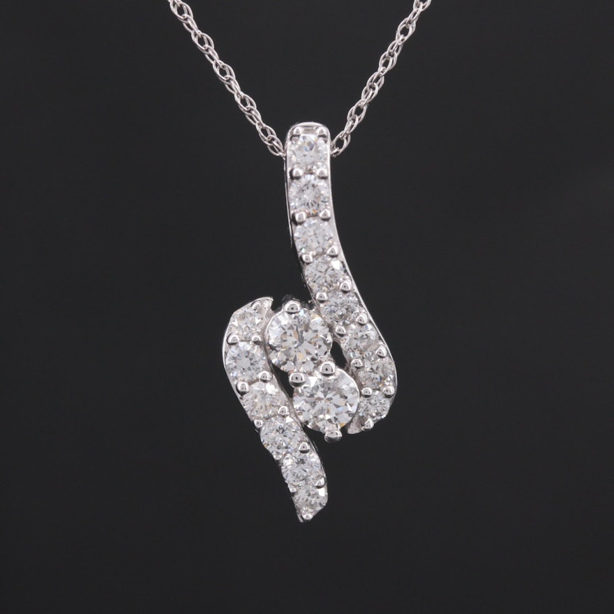 14K White Gold 2.04 CTW Diamond Pendant Necklace