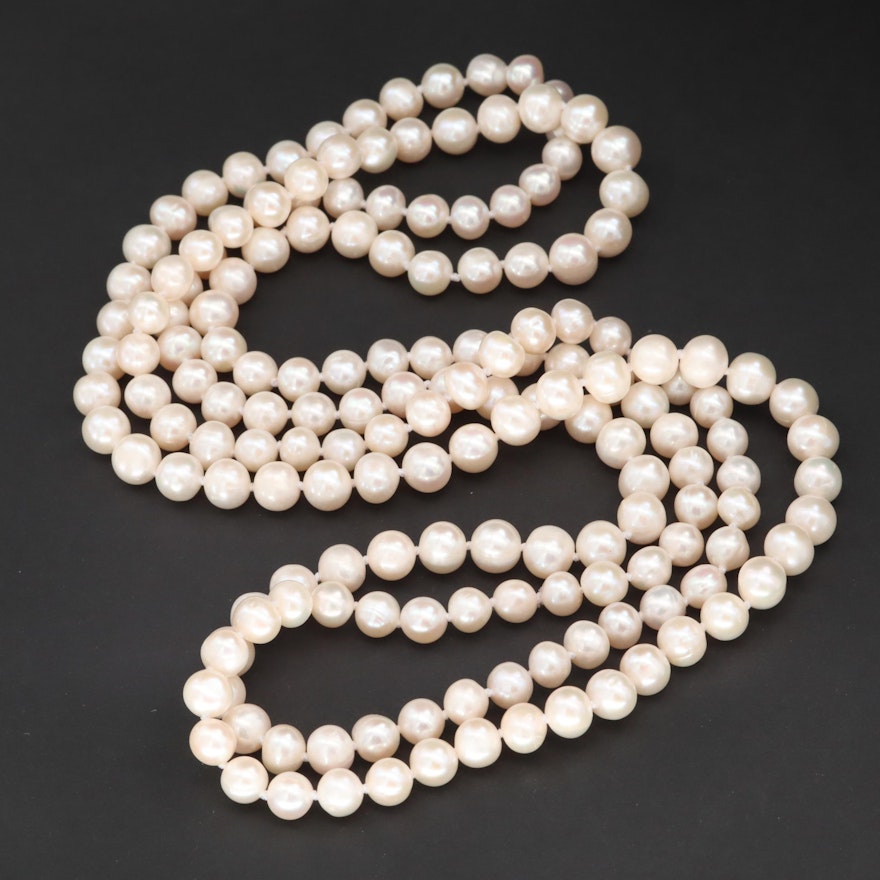 Cultured Pearl Endless Knotted Necklace