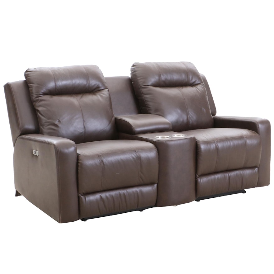 Electric Reclining Vinyl Loveseat with Console, Contemporary