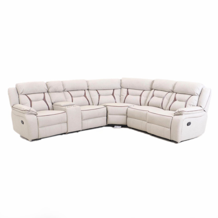 Six-Piece Faux-Leather Reclining Sectional Sofa, Contemporary