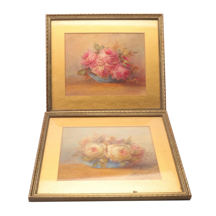 Pair of Cuthbert Gresley Rose Still Life Watercolors