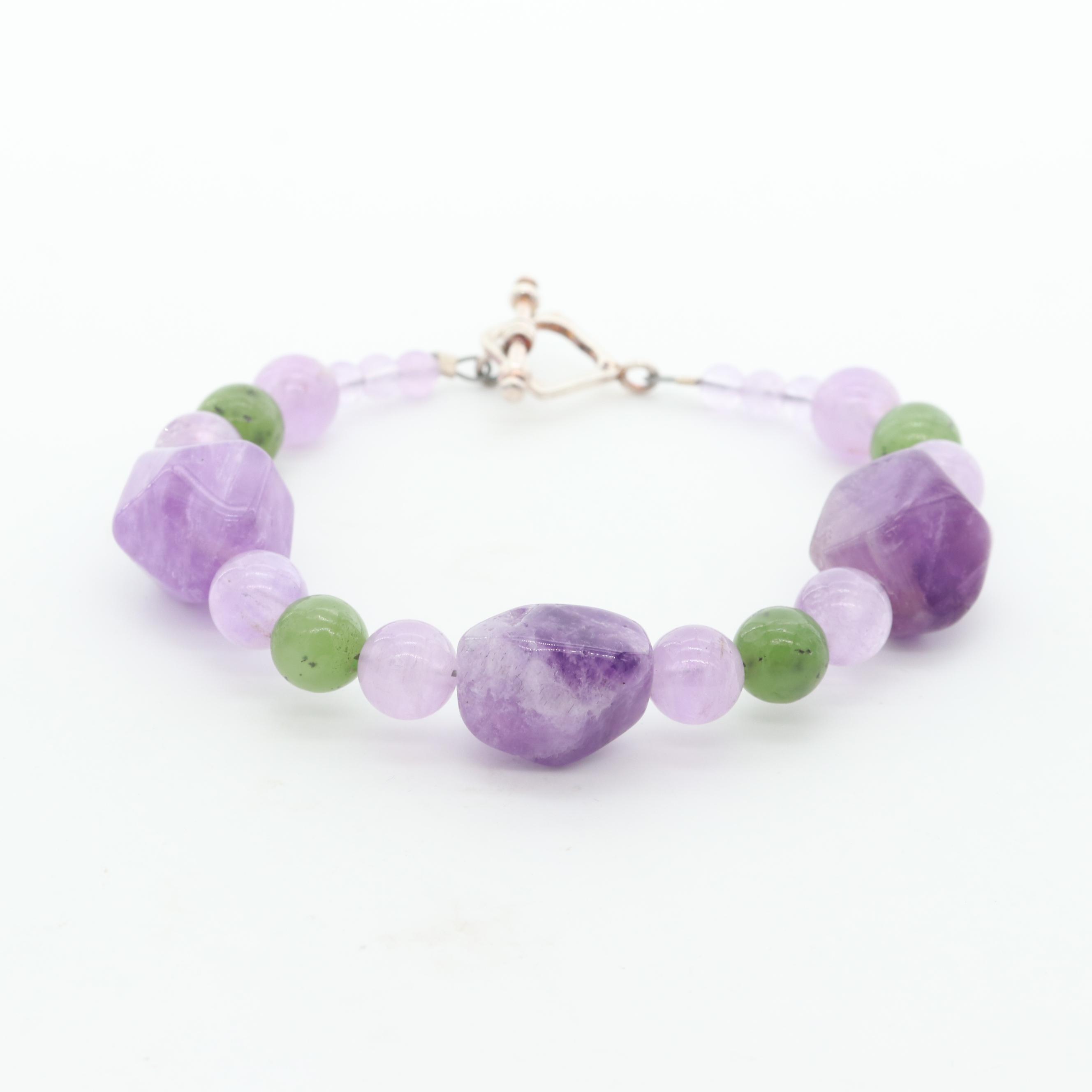 Sterling Silver Amethyst and Nephrite Bracelet