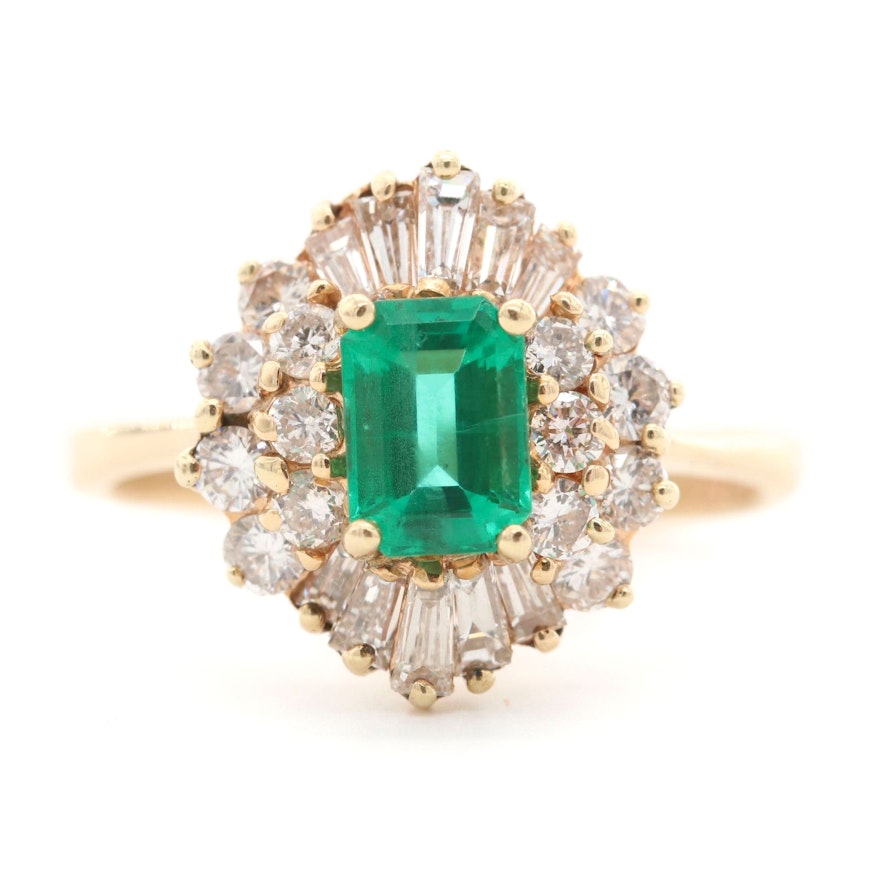 14K Yellow Gold Emerald and 1.28 CTW Diamond Ring