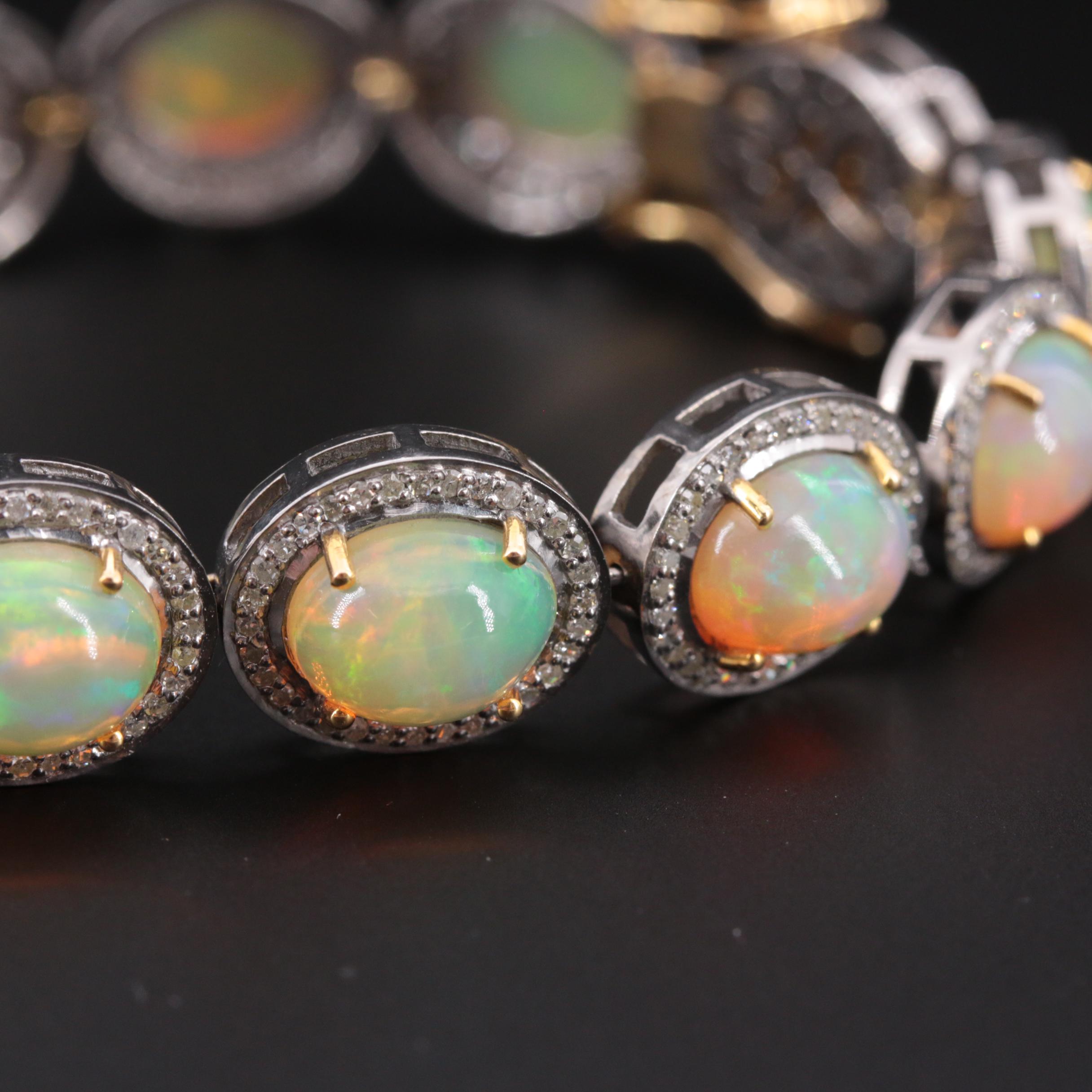 Sterling Silver Opal and 2.03 CTW Diamond Bracelet with 14K Yellow Gold Accents
