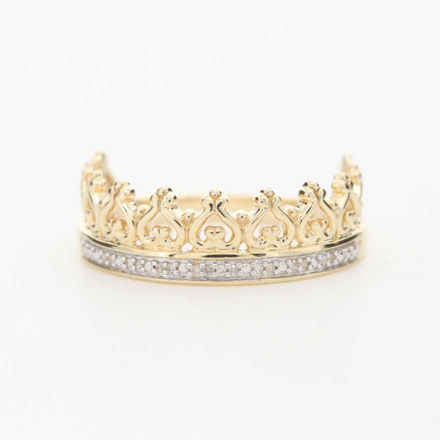 10K Yellow Gold Diamond Crown Ring
