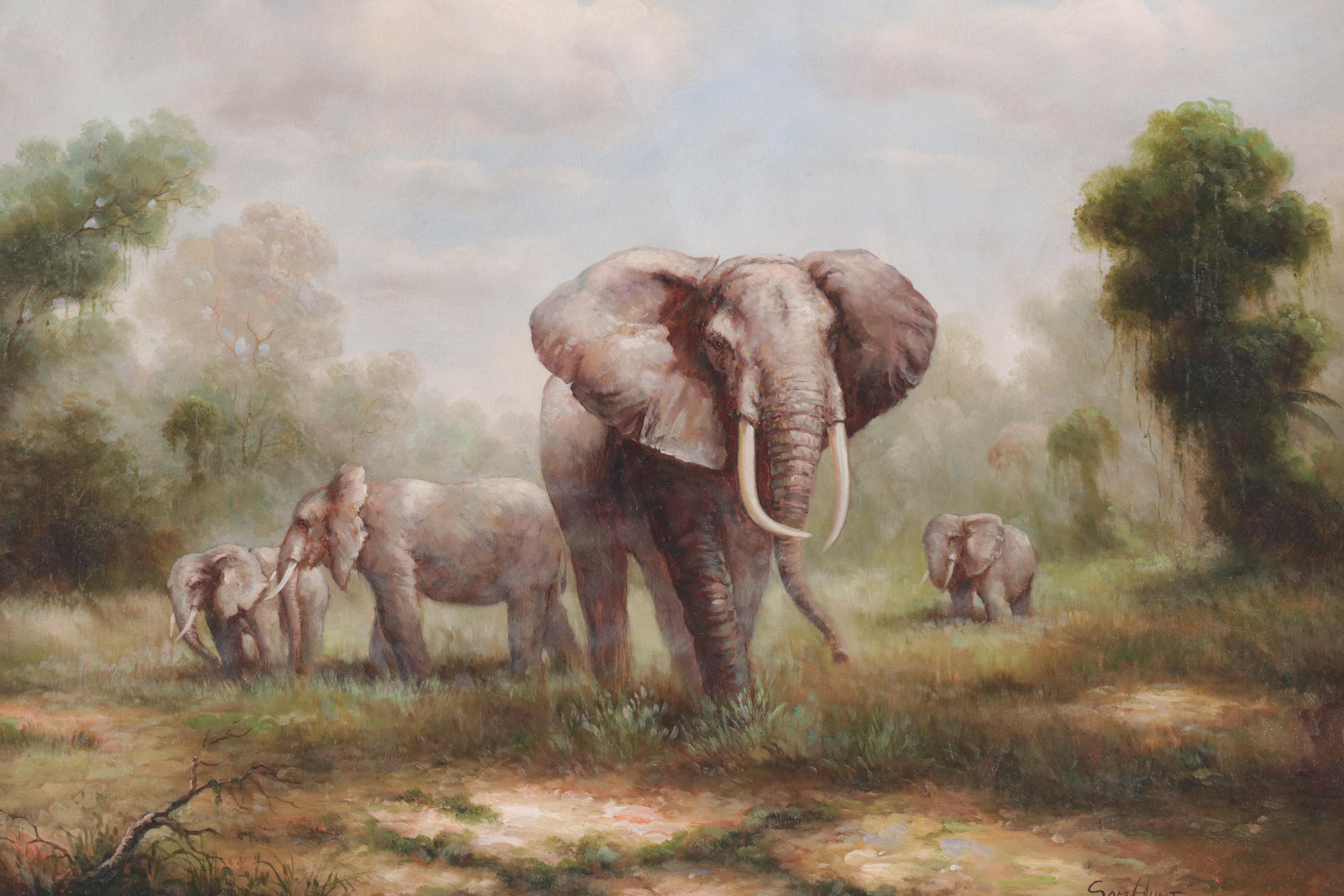 Sam Hunt Oil Painting of Elephants