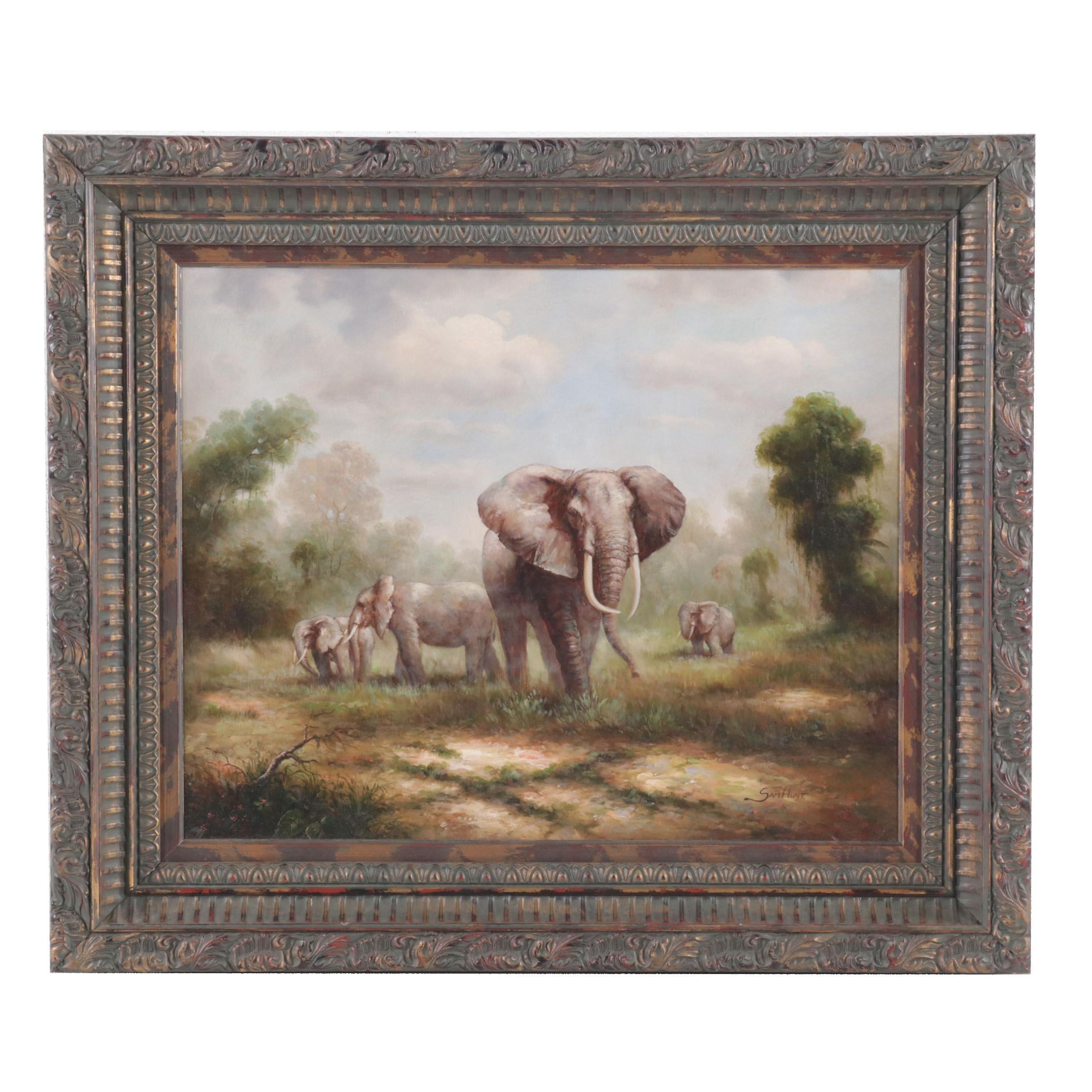 Sam Hunt Oil Painting of Elephants