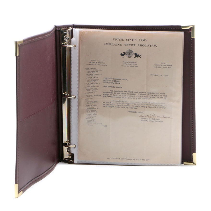 Ernest Hemingway Letters, Bulletins, and Ephemera in Faux Leather Binder, 1930s