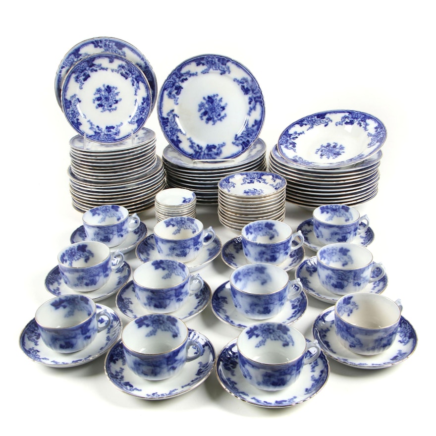 Thomas Hughes & Son Semi-Porcelain Flow Blue Luncheon Pieces, 1895-1910