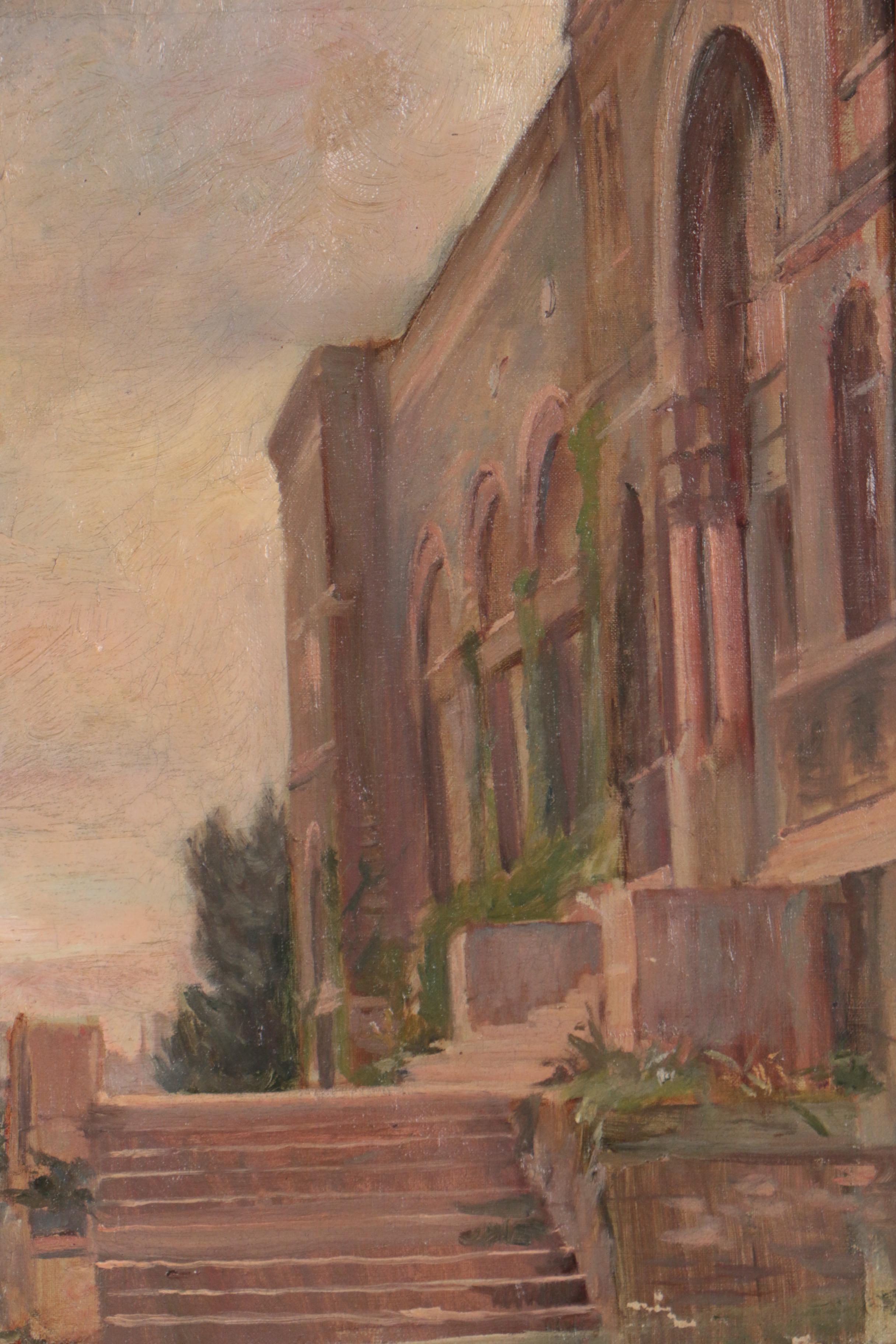 Caroline A. Lord Early 20th Century Oil Painting of Architectural Street Scene