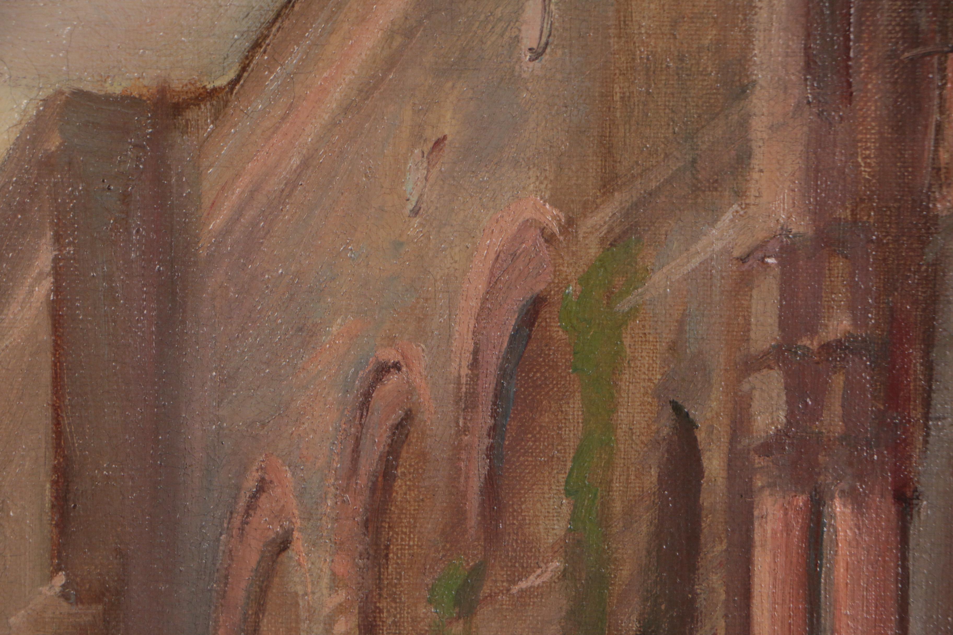 Caroline A. Lord Early 20th Century Oil Painting of Architectural Street Scene