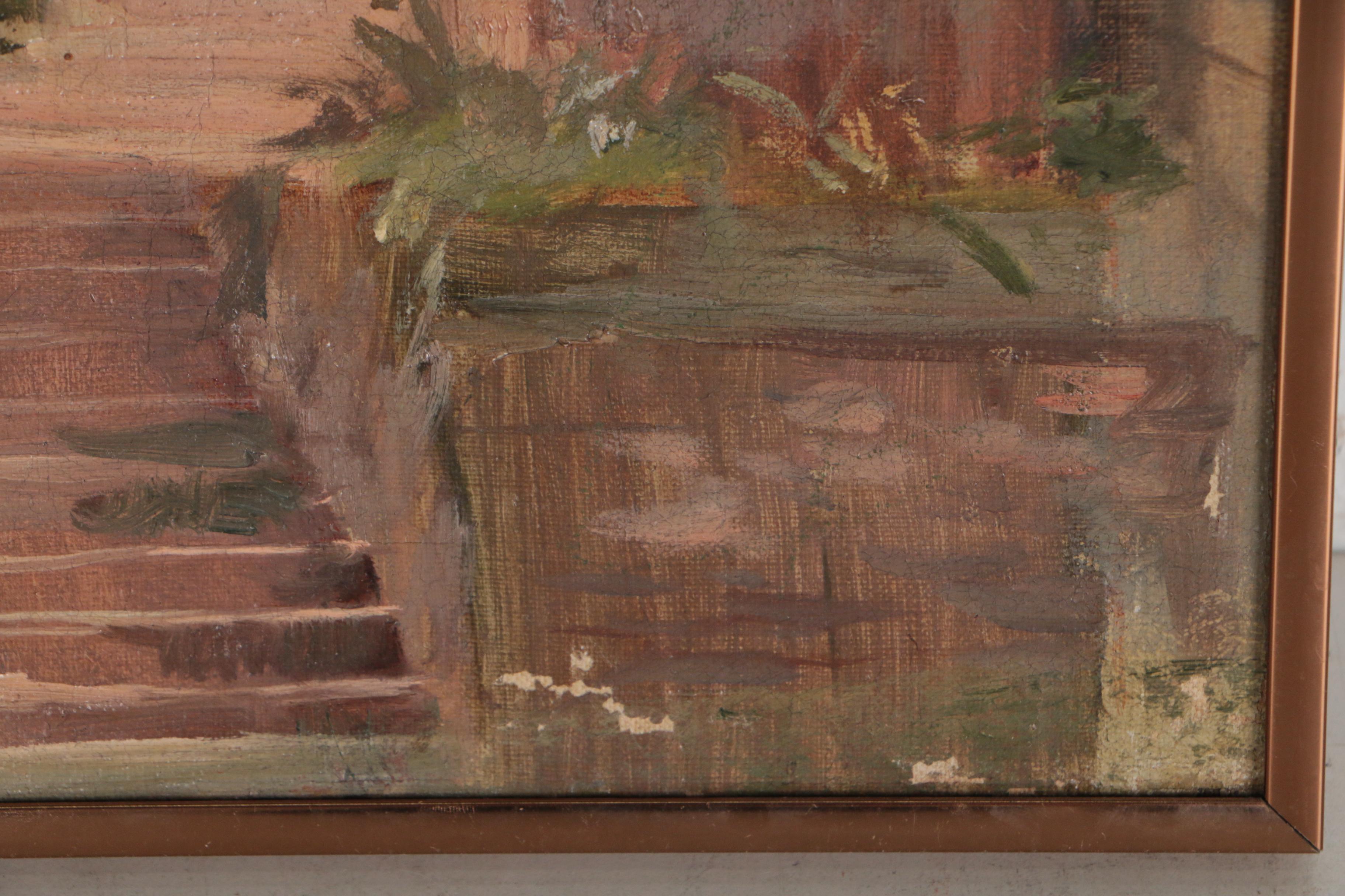 Caroline A. Lord Early 20th Century Oil Painting of Architectural Street Scene